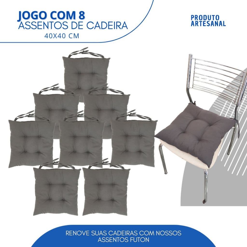 Kit 8 Assentos para cadeira almofadas Futon 40x40 cm
