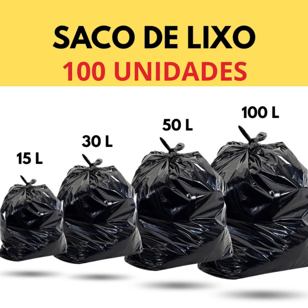 Saco de Lixo 100 Unidades Reforçado Preto Resistente Vários Tamanhos