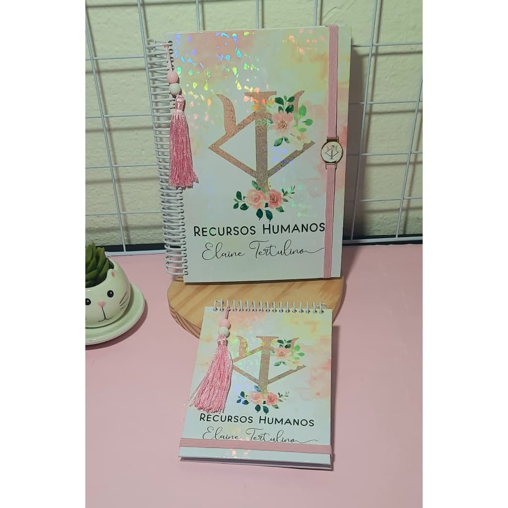 Kit Agenda2026 Diária + Bloco notas profissões luxo rosa personalizado