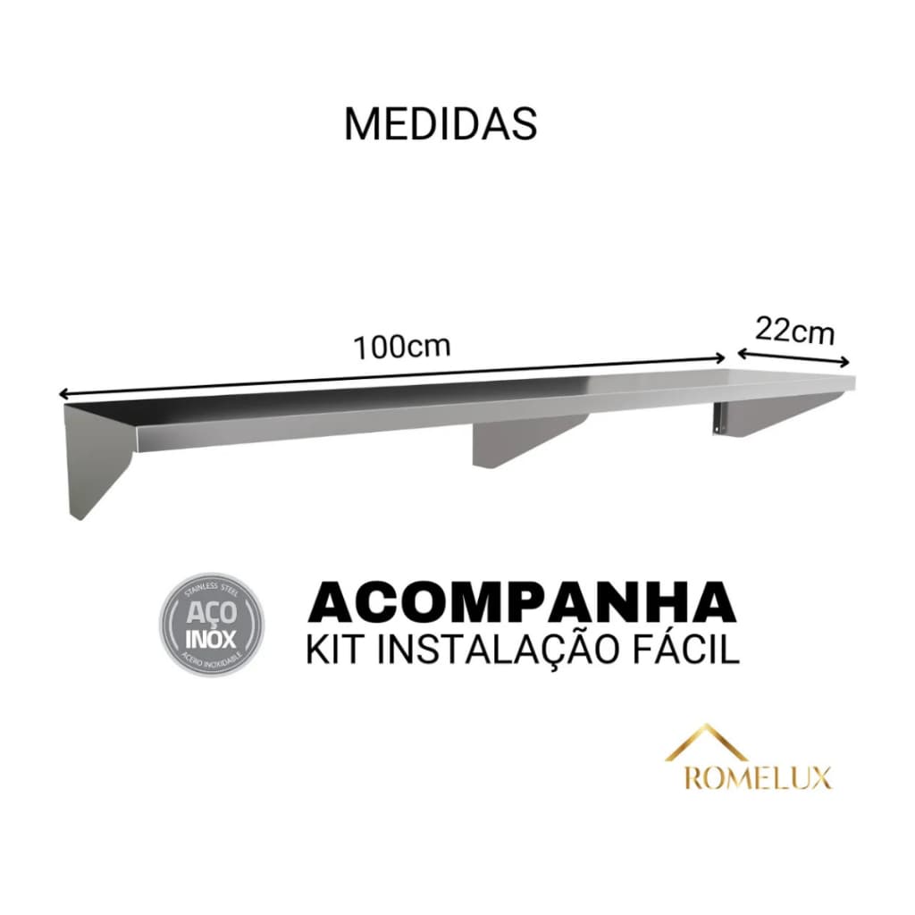 Prateleira Aérea Inox 100x22 Restaurante Lanchonete Hamburgueria