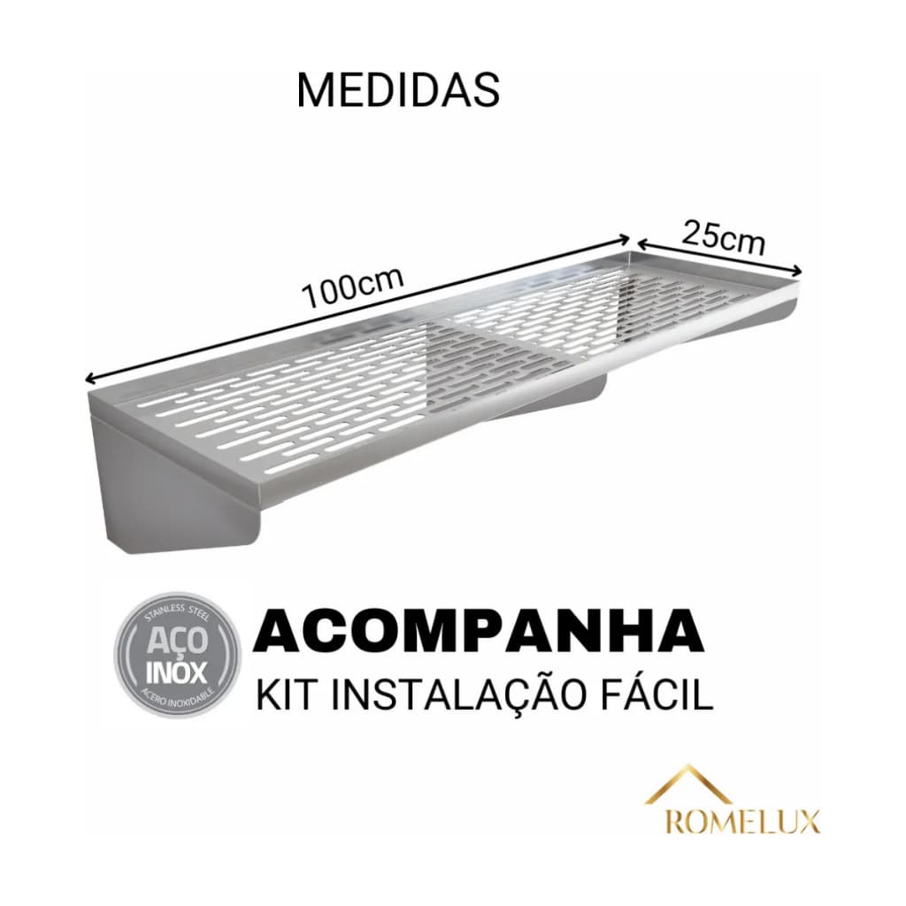 Prateleira Escorredor Inox Cozinha Restaurante 100x25cm