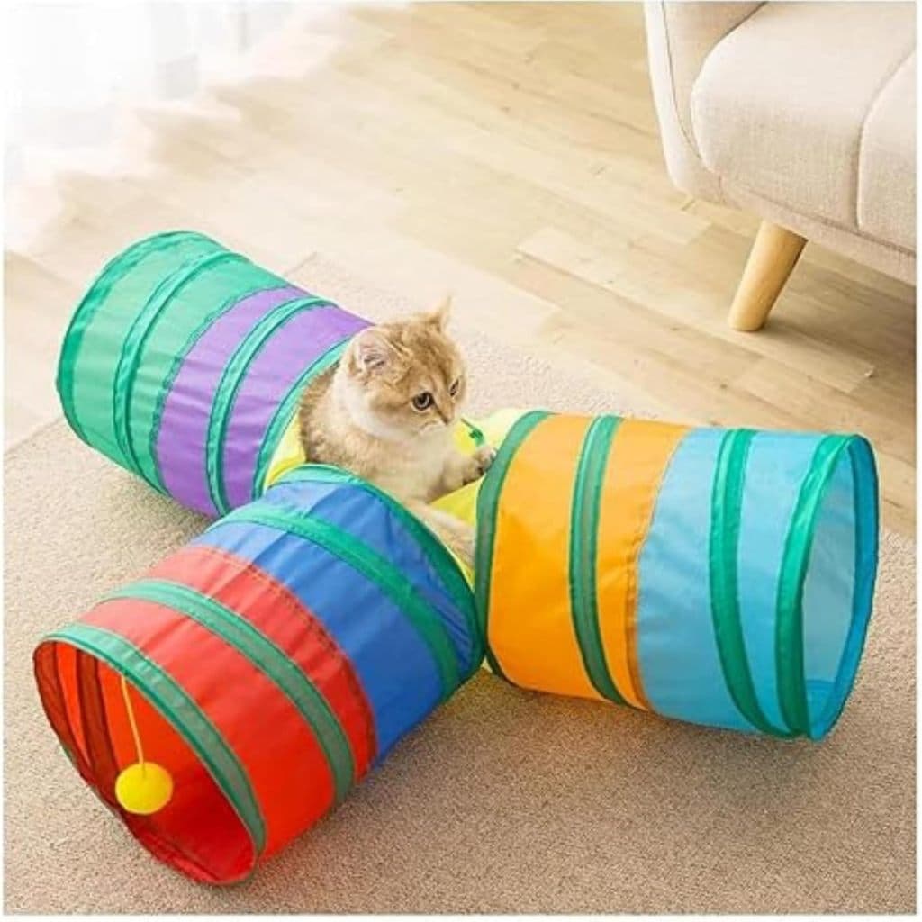 Brinquedo Interativo para Gatos Pets Tunel com Bolinha Portátil em Y Dobrável com 3 Saídas
