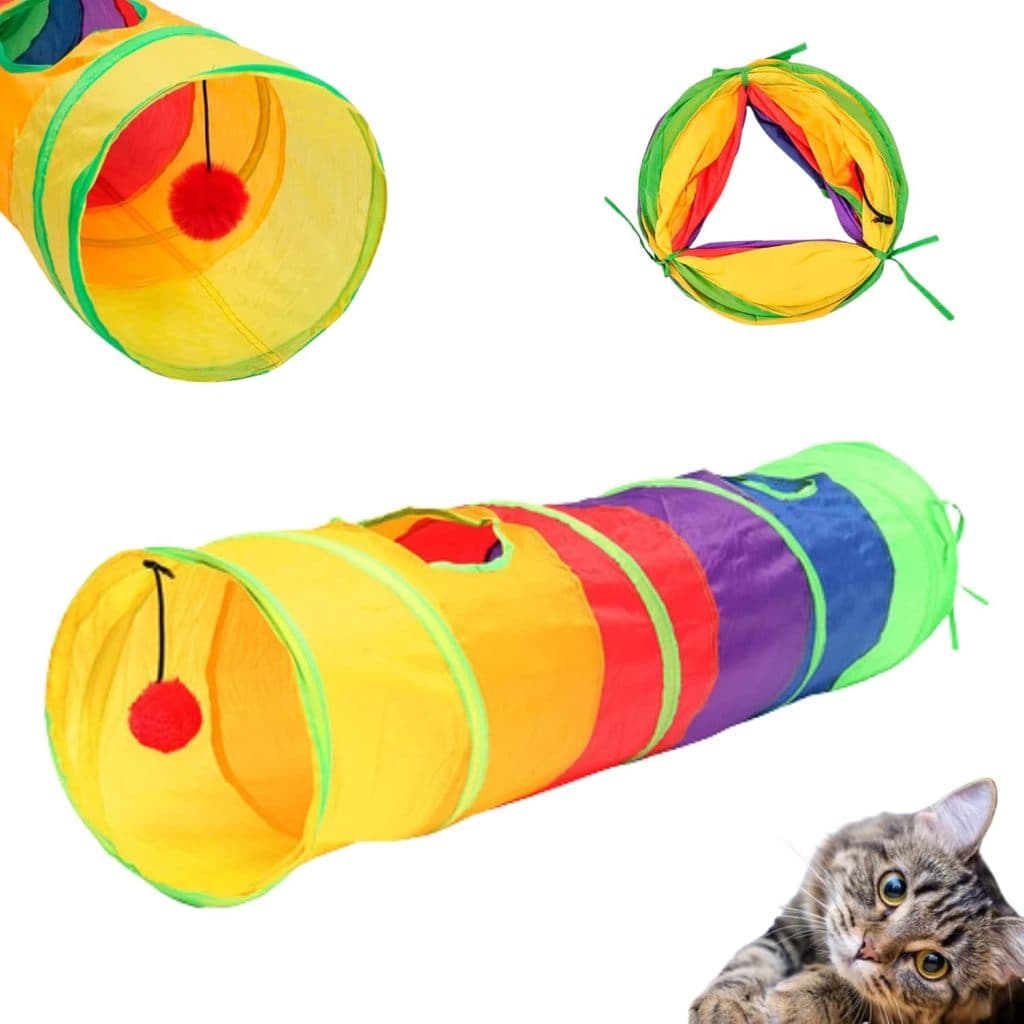 Túnel Interativo para Gatos com 3 Entradas Labirinto Colorido Dobrável Resistente em Poliéster