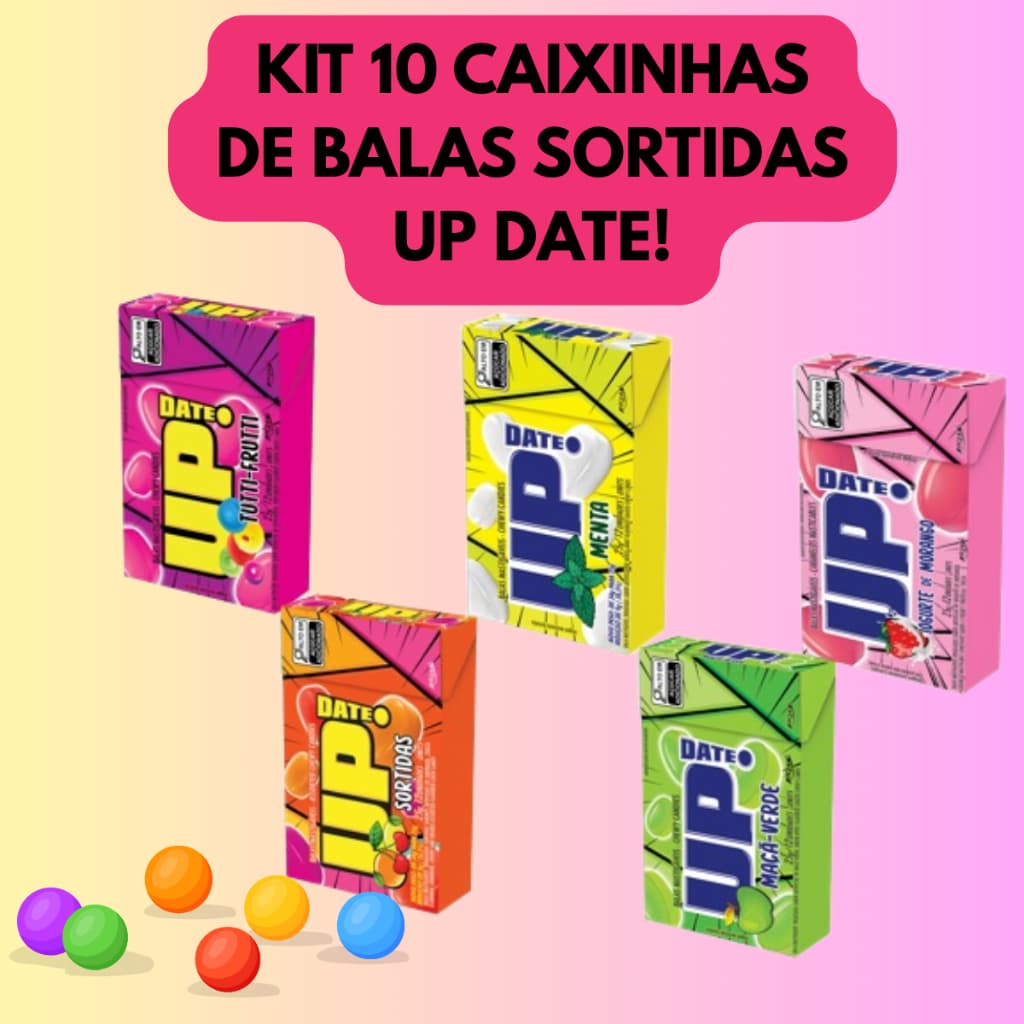Kit 10 Caixinhas De Balas Mastigáveis UP DATE Sabores Sortidos - 2 Unidades De Cada Sabor!