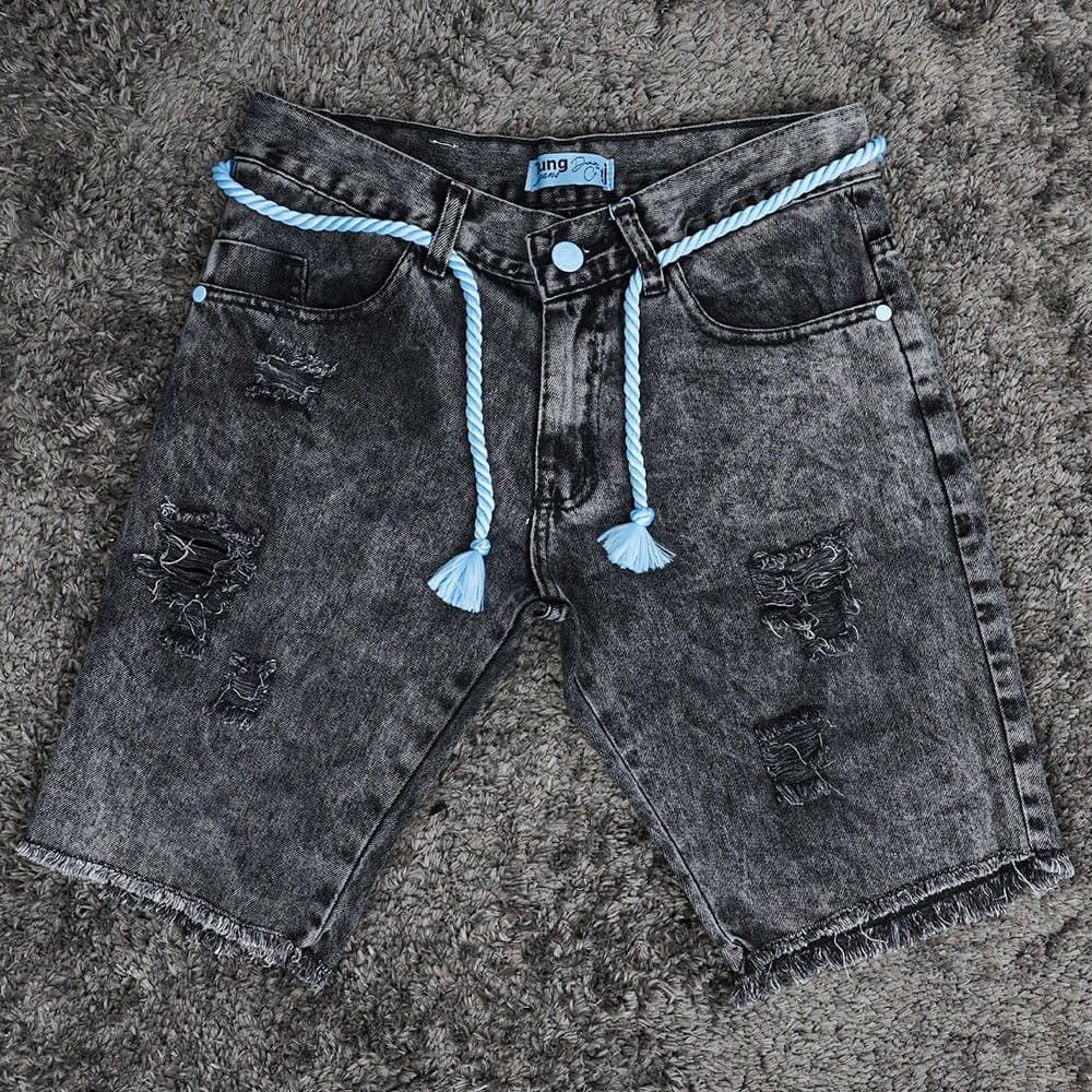 TJ Novo Bermuda jeans Unissex shorts jeans rasgados Tecido de alta qualidade com cordão na cintura