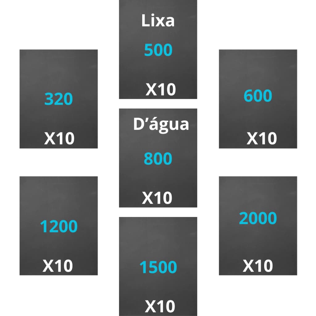 Lixa 320 500 600 800 1200 1500 2000 kit 10 folhas de cada Polimento Lixamento Farol Metal D'água