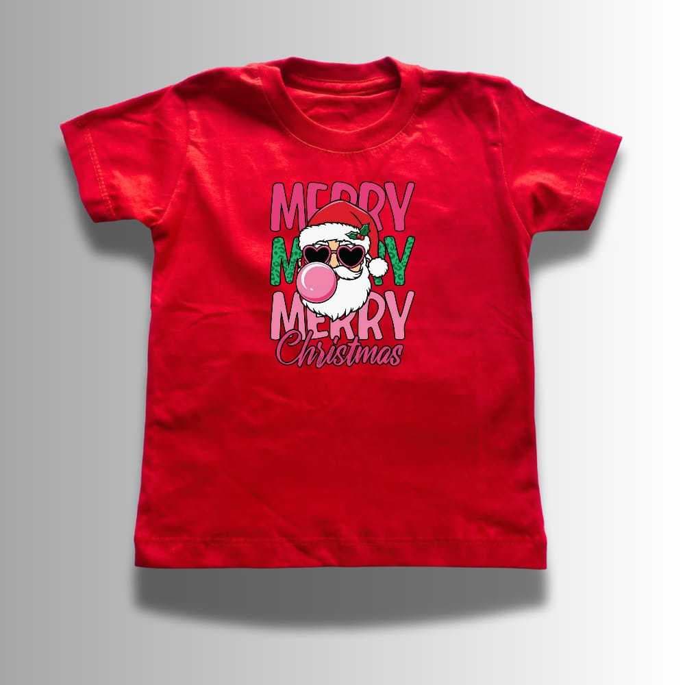 Camiseta Tshirt Infantil Natal Papai Noel Feminina Merry Christmas Fofa Delicada Algodão Premium