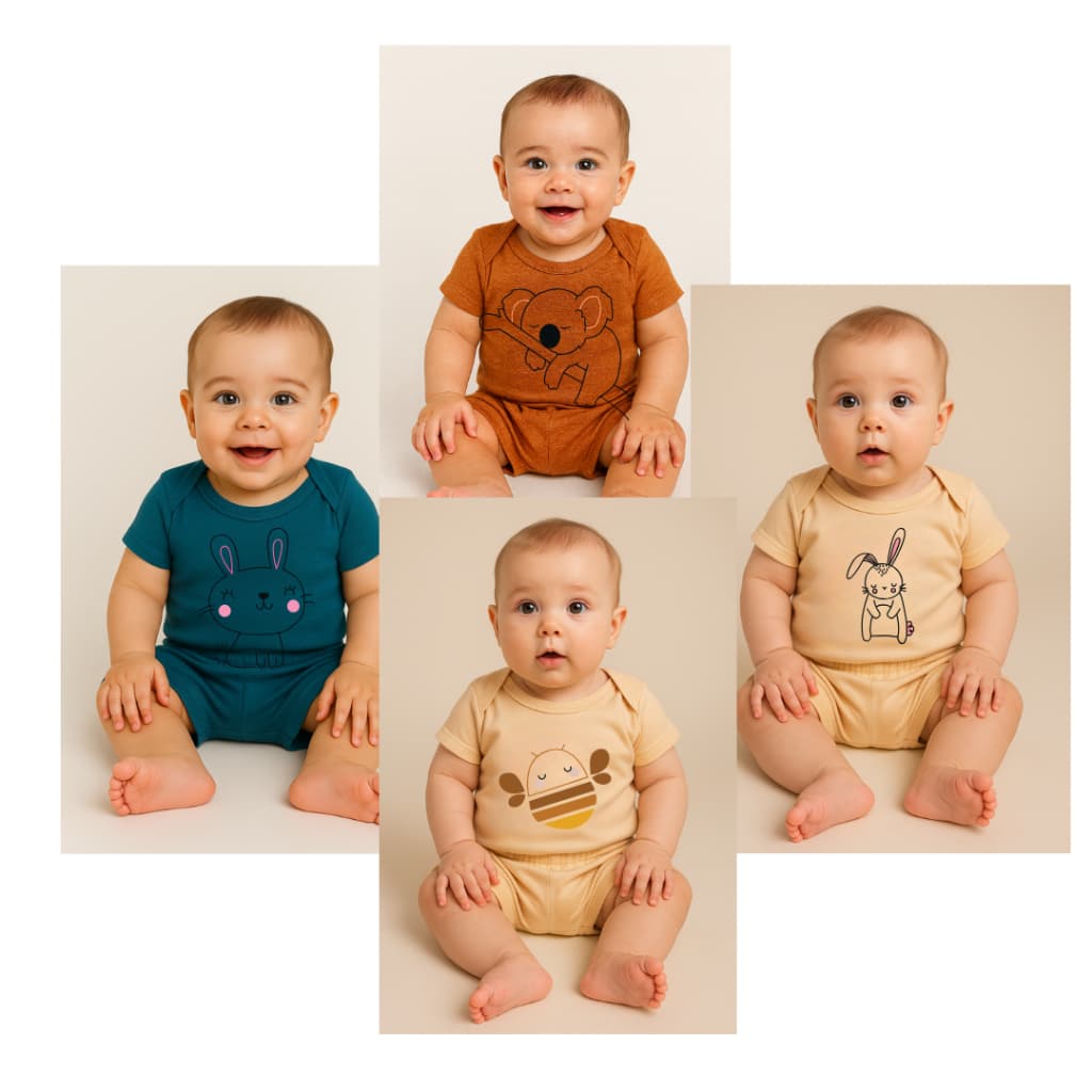 Kit 4 Conjuntos Body + Short Menina BeBê Estampado 100% algodão