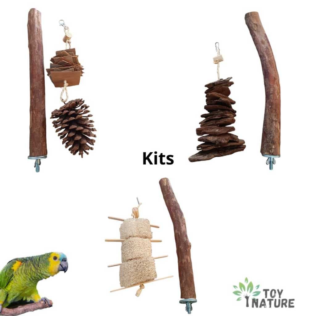 Poleiro e brinquedo natural aves kit 100% natural enriquecimento ambiental Toy Nature