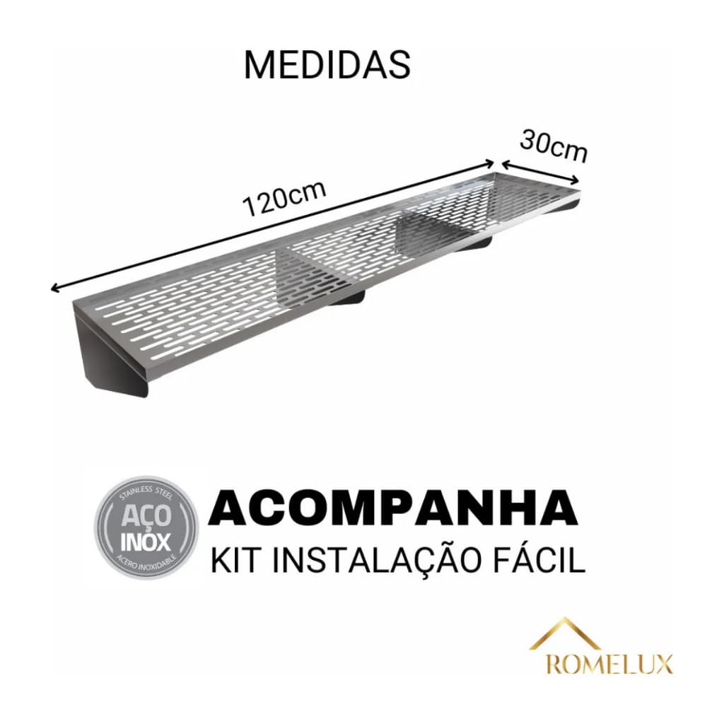 Prateleira Escorredor Inox Cozinha Restaurante 120x30cm