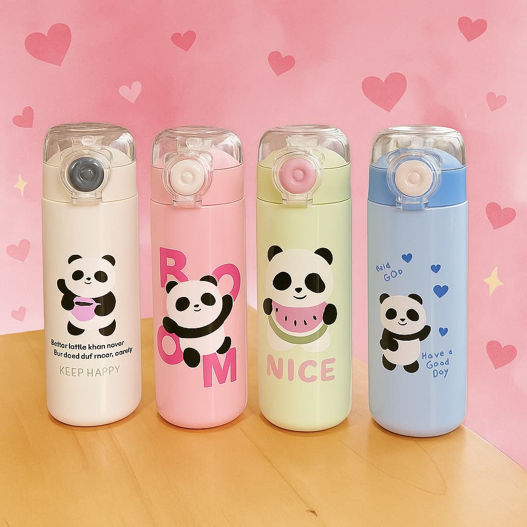 Garrafa Squeeze Térmica Aço Inox  500ML Estampa Pandinha Panda Escolar Infantil com Canudo
