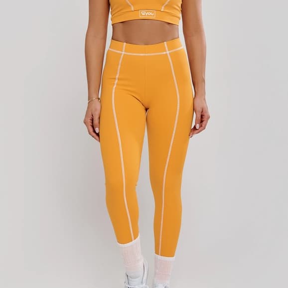 Calça Legging Com Pesponto Laranja Ambar Poliamida Fio Duplo Confortável