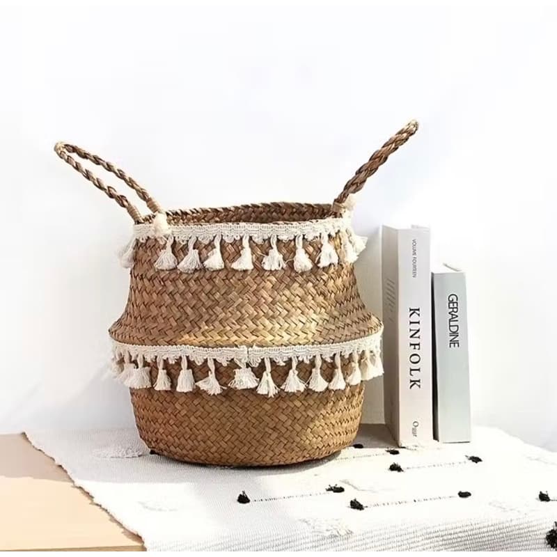 vaso cesto pequeno médio e grande vime rattan rústico pra decoração plantas cesta elegante croche