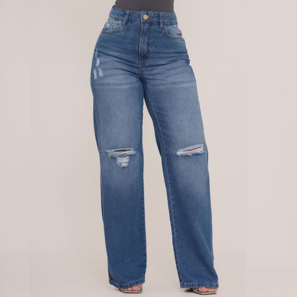 Calça Jeans Feminina Wide leg Gringa Pantalona Cintura Alta perna larga Blogueira Envio Imediato