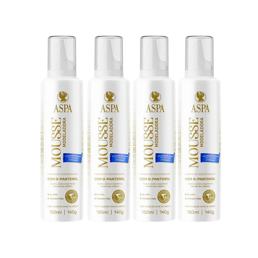 Kit 04 Mousse Modelador Proteção Térmica e D-Pantenol Hidratante 150mL - Aspa Cosméticos
