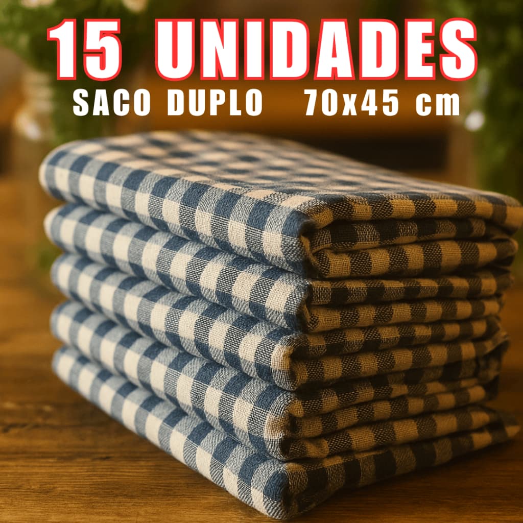 15 Panos de Chão Duplo Xadrez 70x45 cm Algodão Grosso