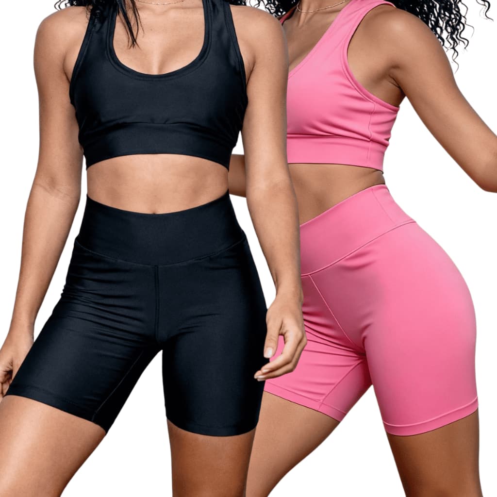 Kit 2 Conjunto Fitness Feminino Top e Short Liso Modela Curvas Zero Transparência