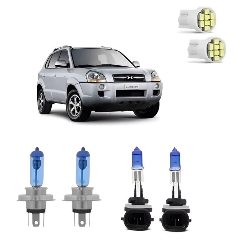 Kit Lampadas Super Branca Farol/ Milha Tucson + Leds H4 H27 + Leds Branco Branco-frio