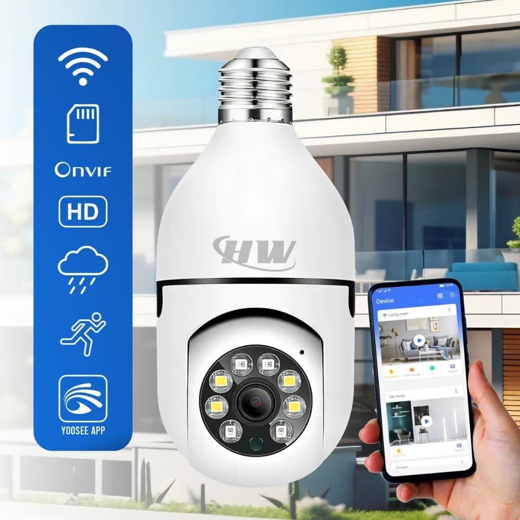 Câmera Lâmpada Segurança IP 360 Wifi Sem Fio Full HD Visão Noturna À Prova D'água Yoosee Bocal