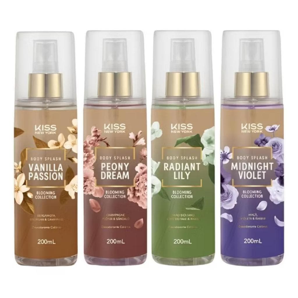 Body Splash Kiss New York, Coleção Blooming, 4 Fragrâncias Marcantes e Delicadas Colônia Desodorante