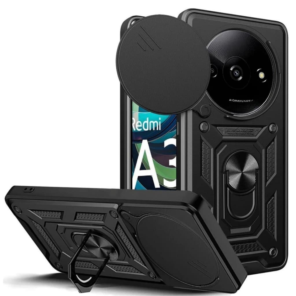 Capa Capinha Case Preta Proteção Nível Militar Com Suporte e Proteção de Câmera Para Redmi A3x