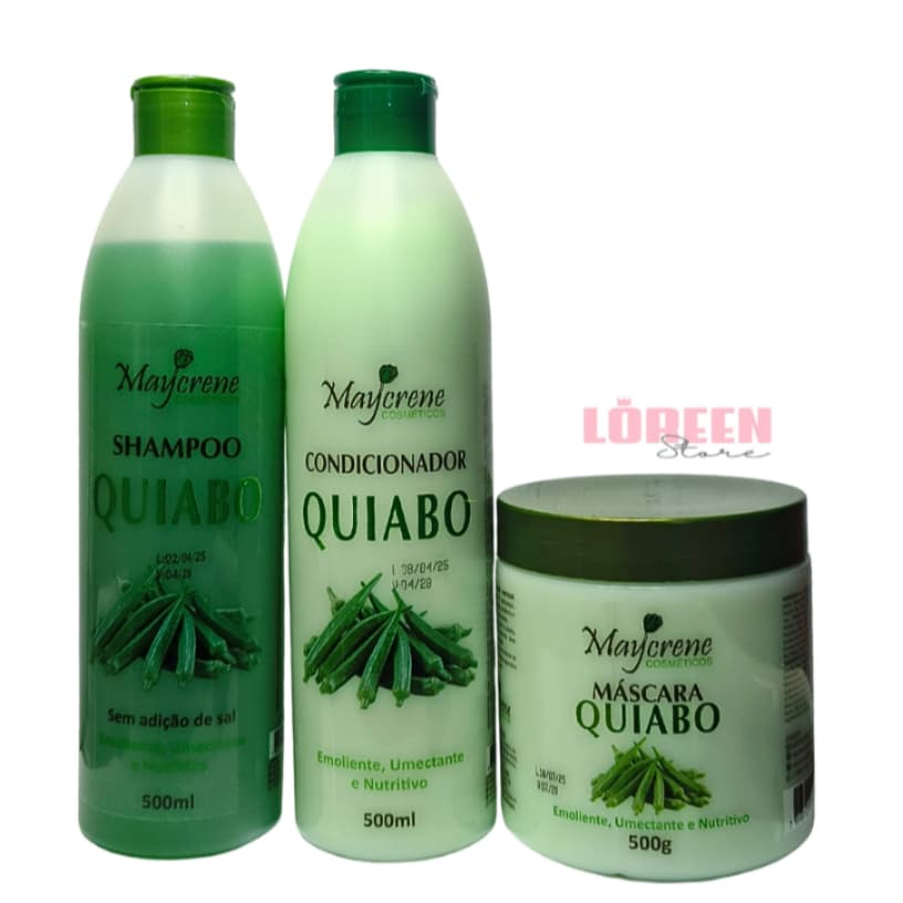 Quiabo Maycrene – Shampoo, Condicionador e Máscara para Cabelos Ressecados e Quebradiços