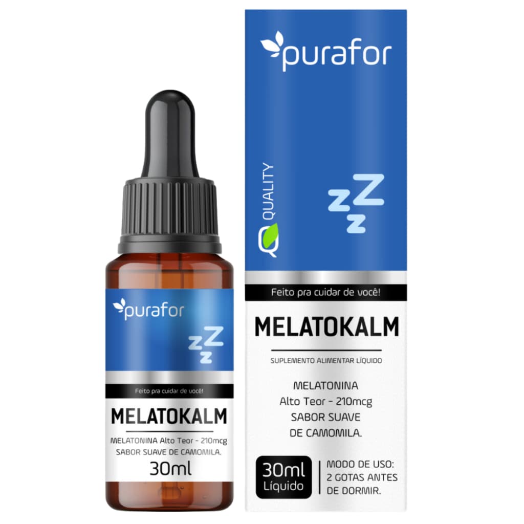 Suplemento Gotas Melatokalm Melatonina Alto Teor 210mcg Liquida em Gotas de Rápida Absorção 30 Ml Sabor Camomila