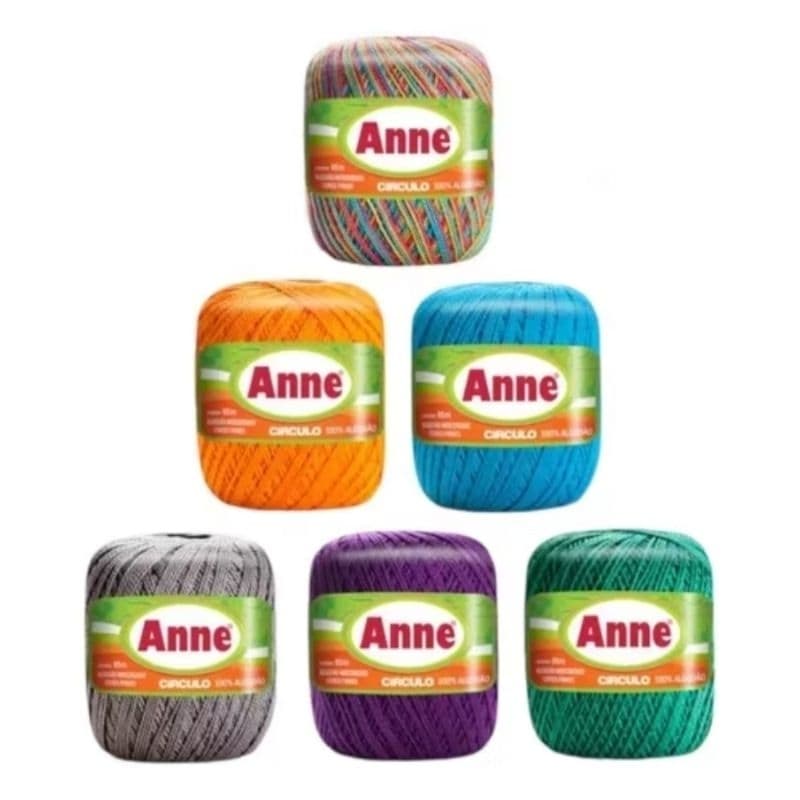 Linha Anne 65m Cores Lisas 100% algodão crochê tricô artesanato