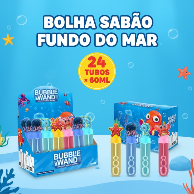Bolha Sabão Fundo do Mar – Kit 24 tubos Coloridos Infantil para Festas, Brincadeiras e Lembrancinhas