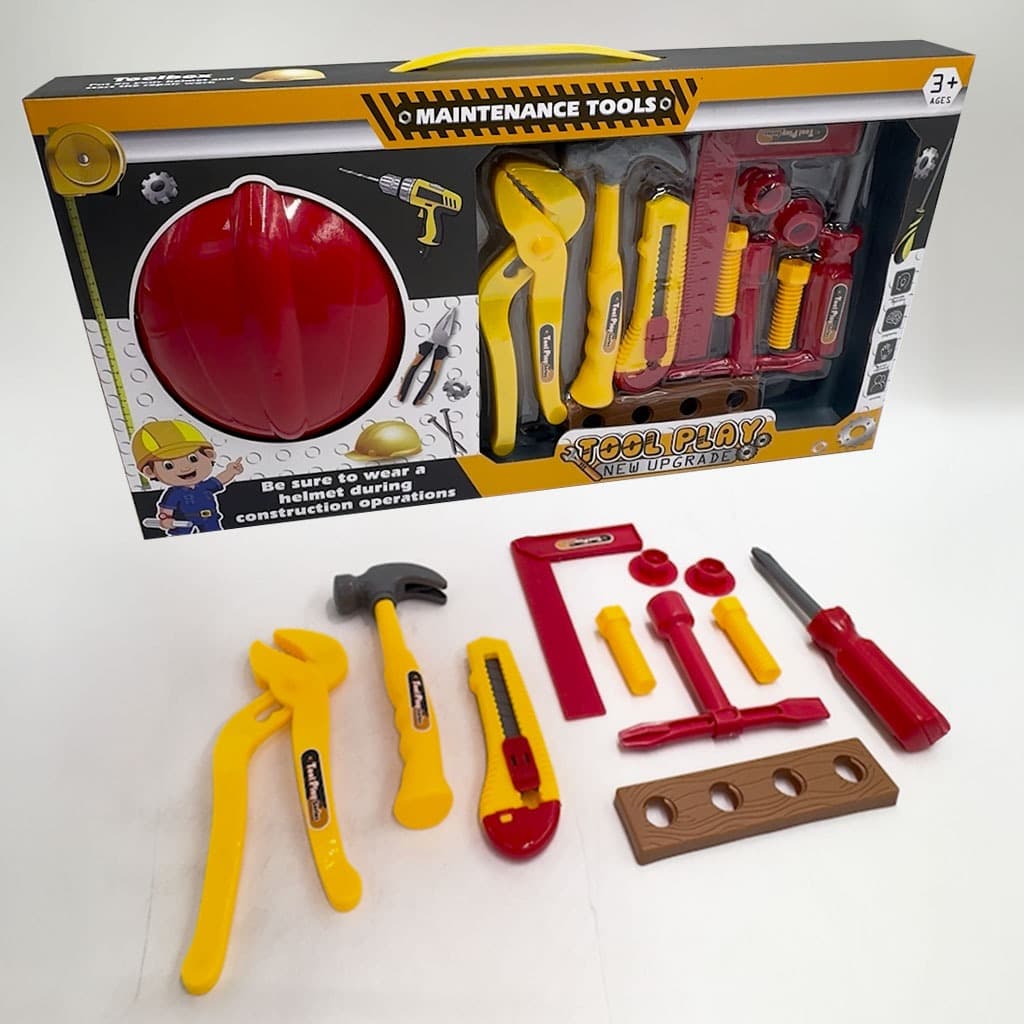 Kit Ferramentas Infantil Construtor Chave de Fenda Capacete De Plastico Menino