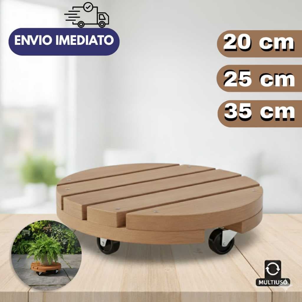 Suporte Para Botijão De Gás Vaso De Planta Com Rodinha Redondo Até 80kg De Madeira 20cm 25cm 30cm