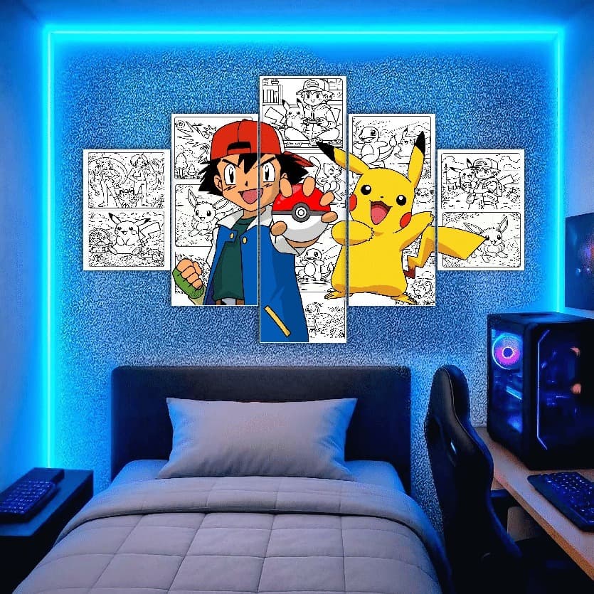 QUADRO DECORATIVO POKEMON ASH KETCHUM PIKACHU QUARTO POKÉMON