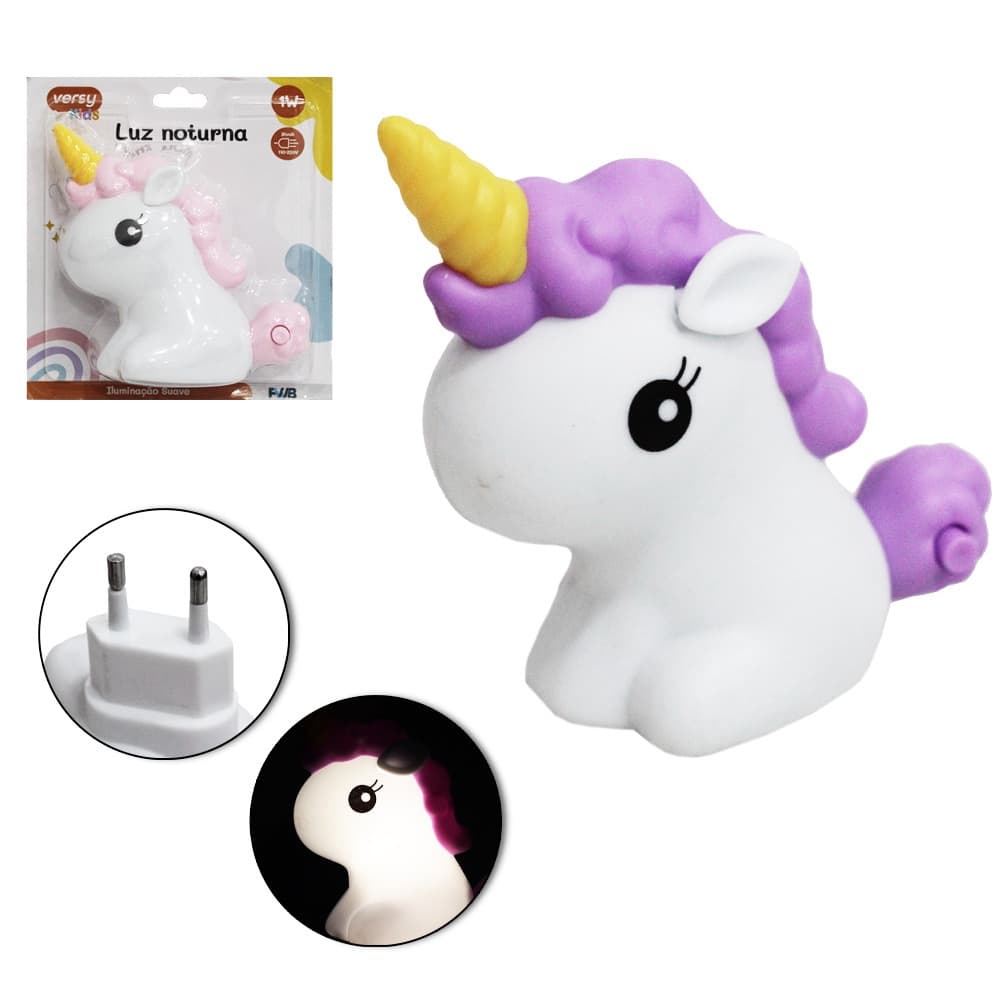 Abajur Luminária De Tomada De Led Unicórnio Versy Kids Bivolt