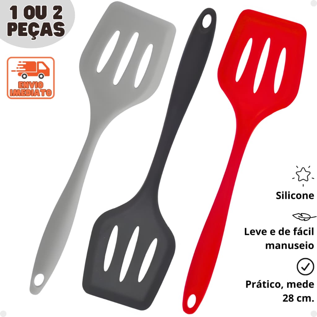 Kit 02 Espátula De Silicone Vazada Grande Fritura Chapeiro, melhores utensílios para sua cozinha