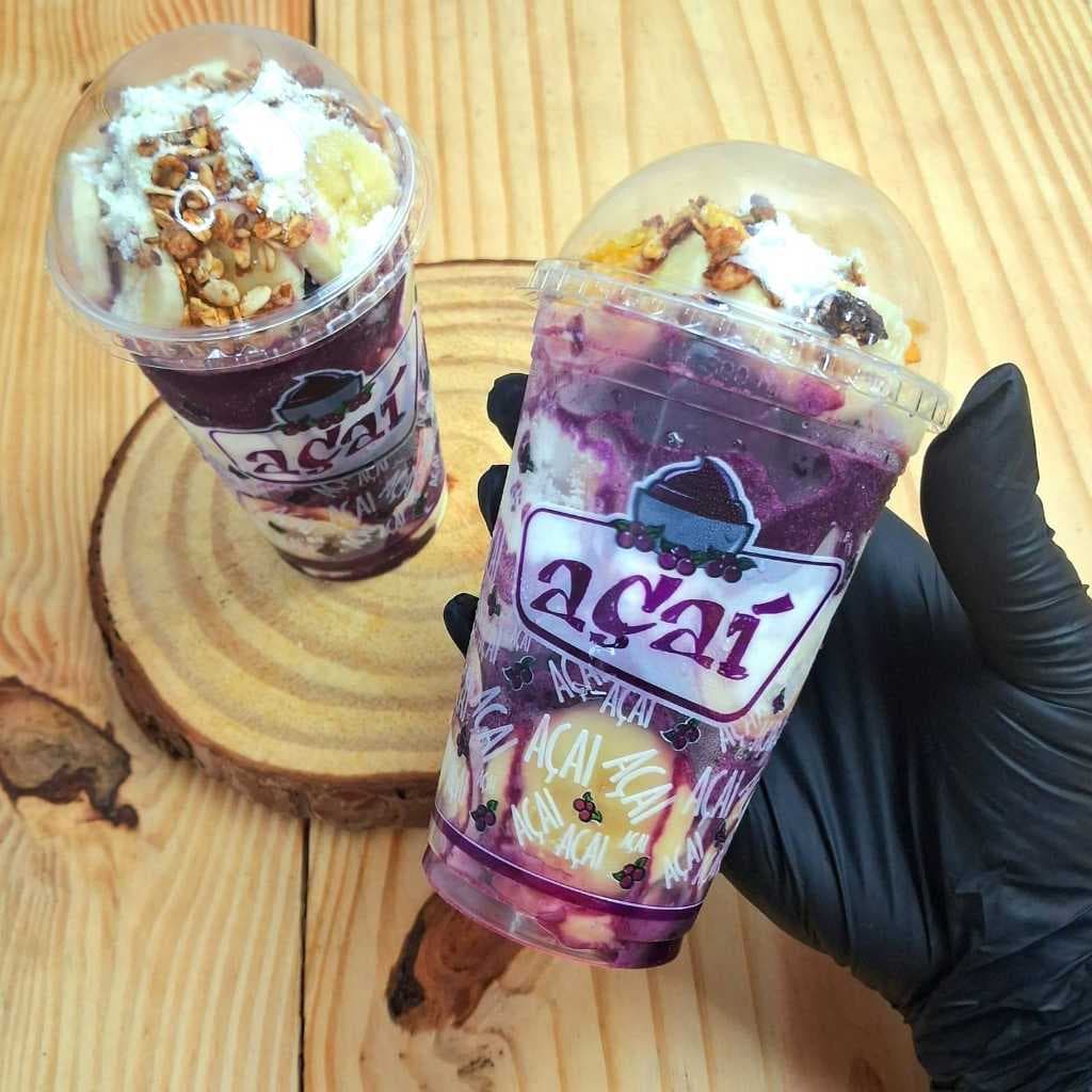 Copo Plástico 300ml Personalizado Açaí - Opção: Com ou Sem Tampa Bolha