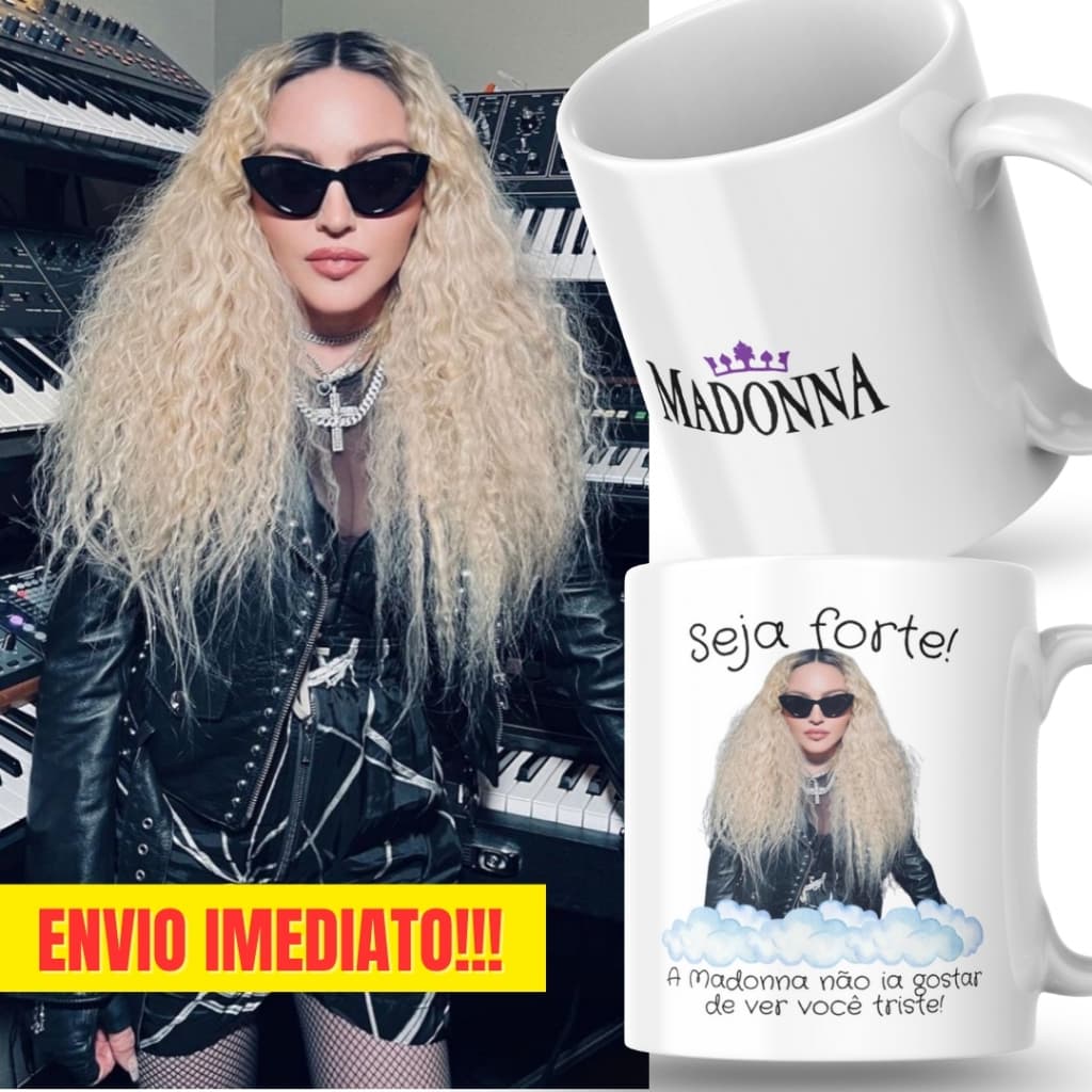 Caneca Xicara Porcelana 325ml Seja Forte Madonna Fã Fãs Personalizada Presente Decoração Casa