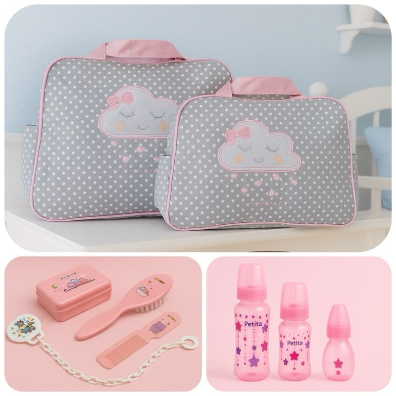 Kit Bolsa Maternidade + Kit banho do bebê e Kit Mamadeira Menina e menino