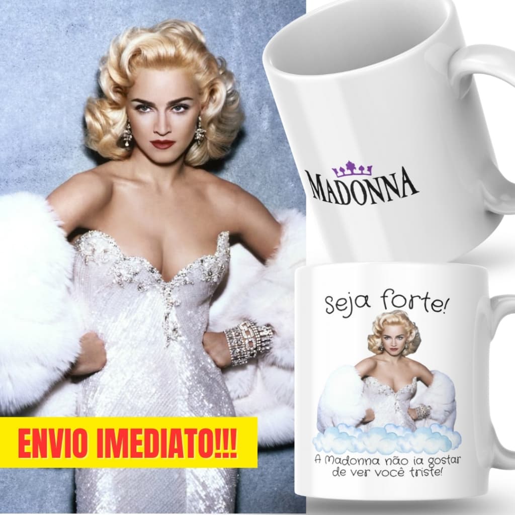 Caneca Xicara Porcelana 325ml Seja Forte Madonna Fã Fãs Personalizada Presente Decoração Casa