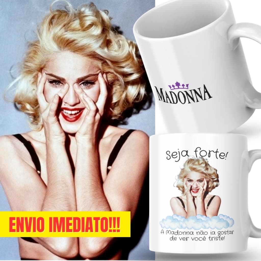 Caneca Xicara Porcelana 325ml Seja Forte Madonna Fã Fãs Personalizada Presente Decoração Casa