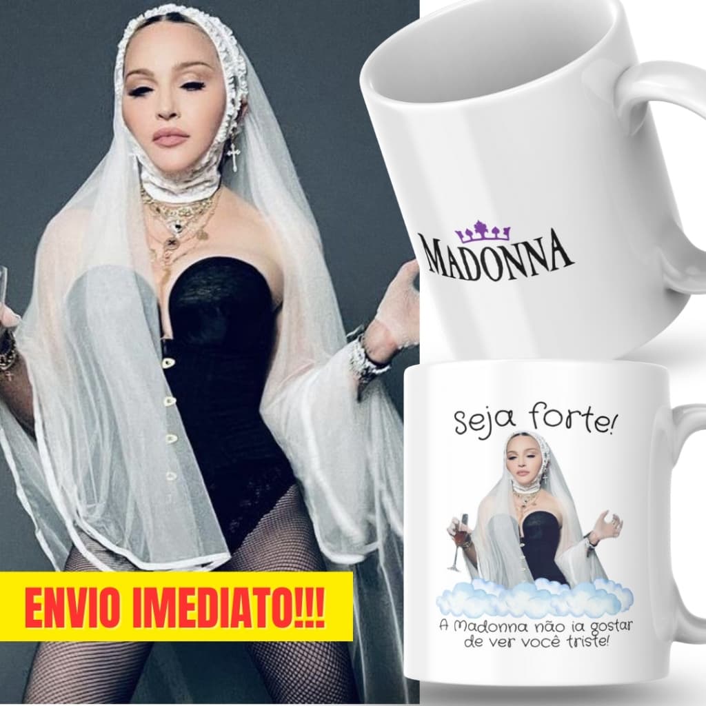 Caneca Xicara Porcelana 325ml Seja Forte Madonna Fã Fãs Personalizada Presente Decoração Casa