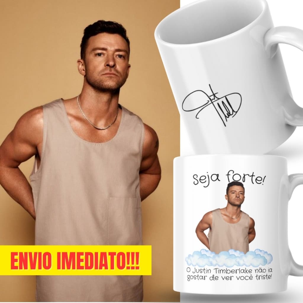 Caneca Xicara Porcelana 325ml Seja Forte Justin Timberlake Fã Personalizada Presente Decoração Casa