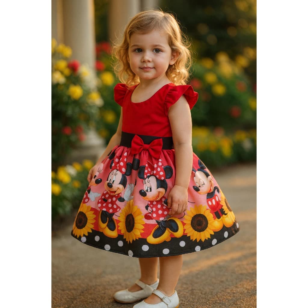 Vestido Infantil Menina Baby Shark ｜Minnie, Masha, Moana, Galinha Pintadinha, Vaquinha (1, 2 e 3 anos)