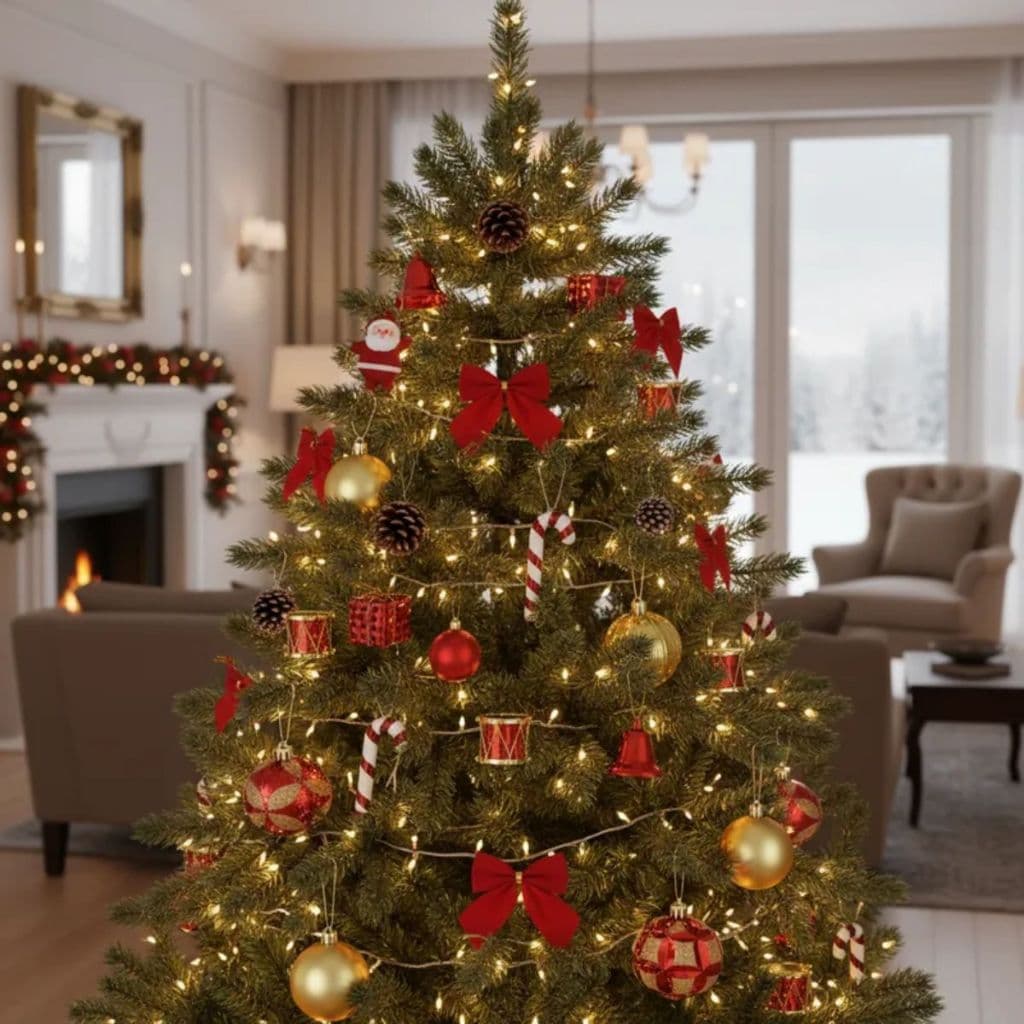 Kit Árvore de Natal Completo Enfeites Pisca LED Decoração Decorada Cheia Todos Tamanhos Kit Luxo