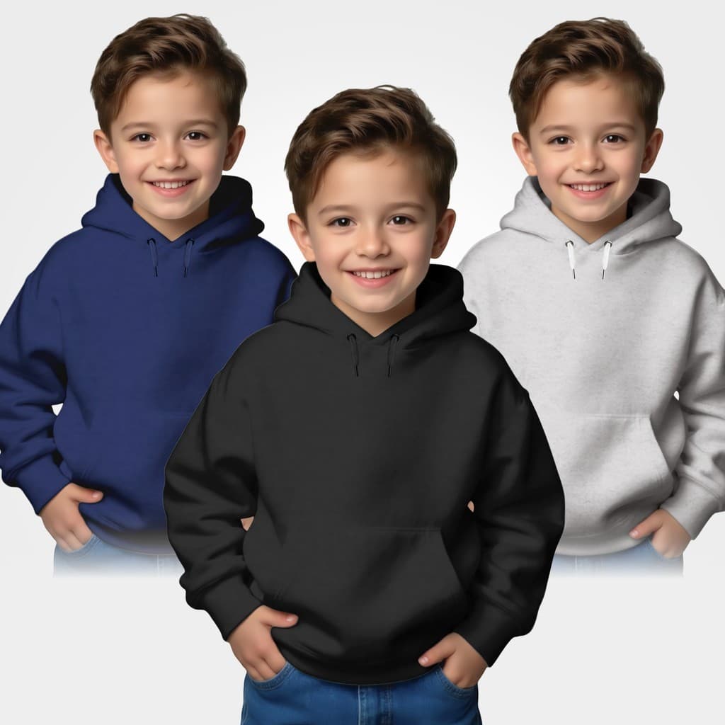 Kit 03 Blusas de Moletom Infantil Liso Com Capuz e Bolso Agasalho Sem Estampa Menino e Menina