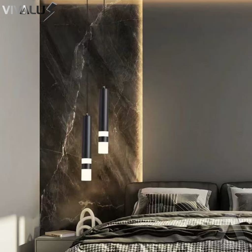 Luminária Lâmpada Pendente Tubo De Cristal Acrílico Preto LED Moderno Minimalista 7W Para Lavabo