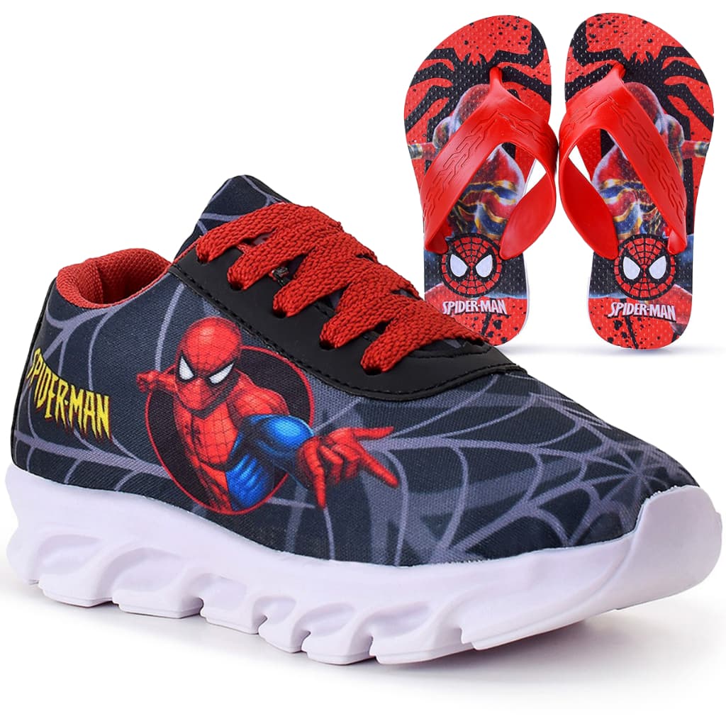 Kit Tênis Infantil Menino Homem Aranha Casual + Chinelo Infantil All Kids