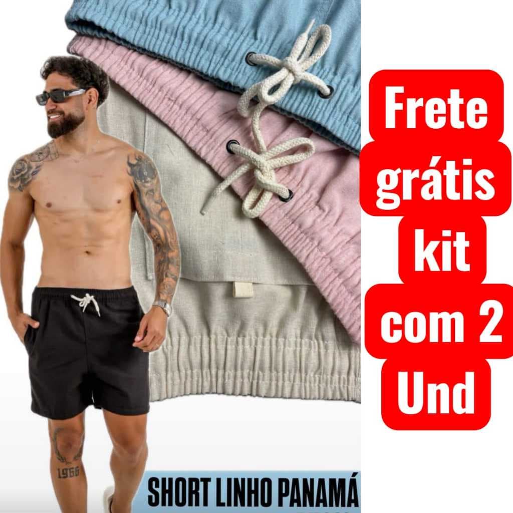 Kit 3 Shorts Linho Masculino Básico Mauricinho Premium - Bermuda em Linho moda Praia verão