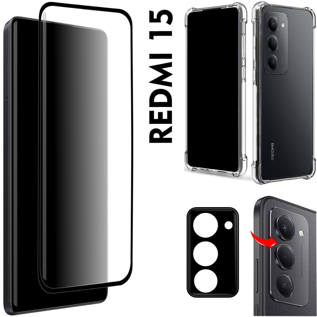 Película Cerâmica 9D Para Xiaomi Redmi 15 - Câmera Inteira - Capinha Anti Impacto