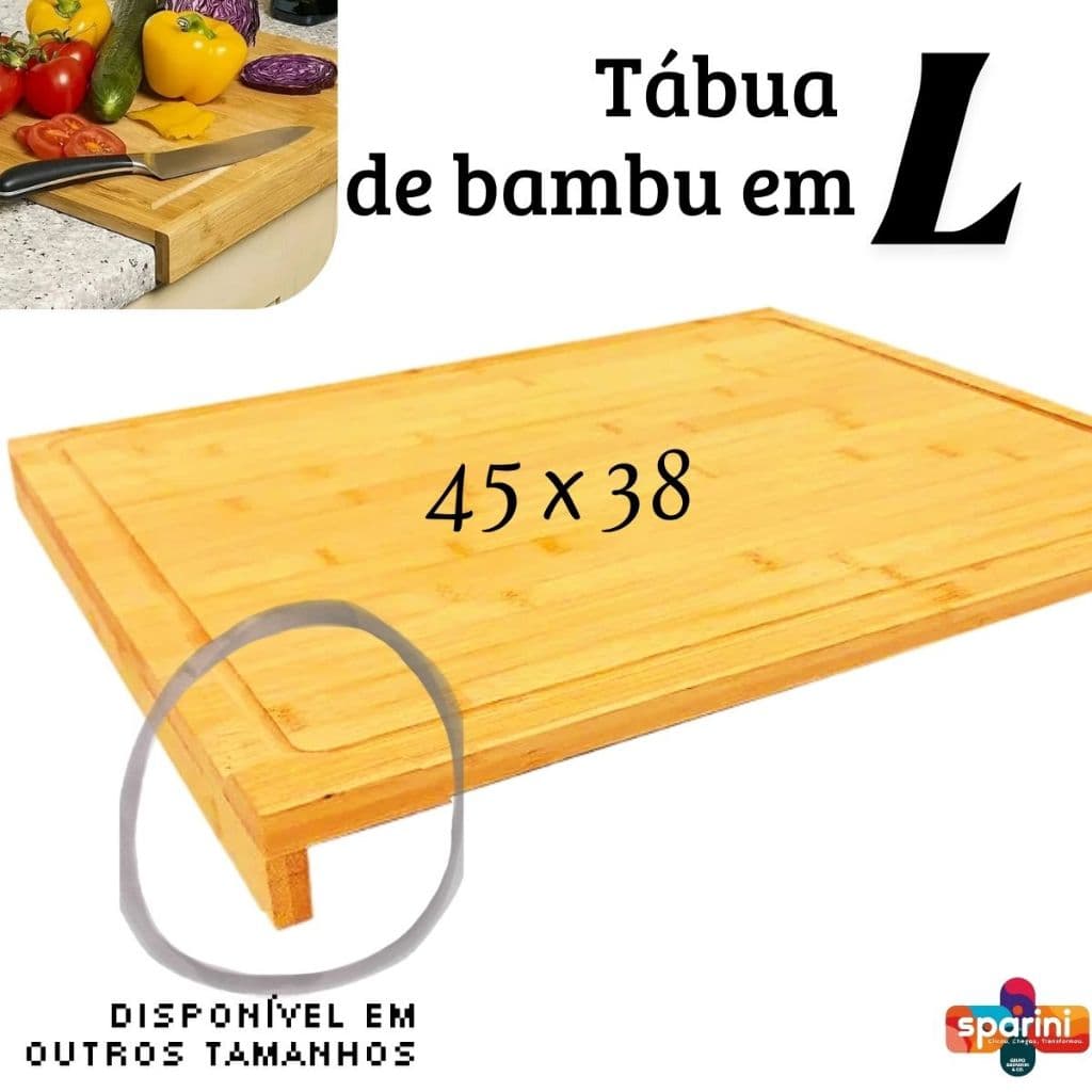 Tábua de Corte de Madeira e Bambu em L para Pia e Bancada – Tábua de Carne e Churrasco Gourmet