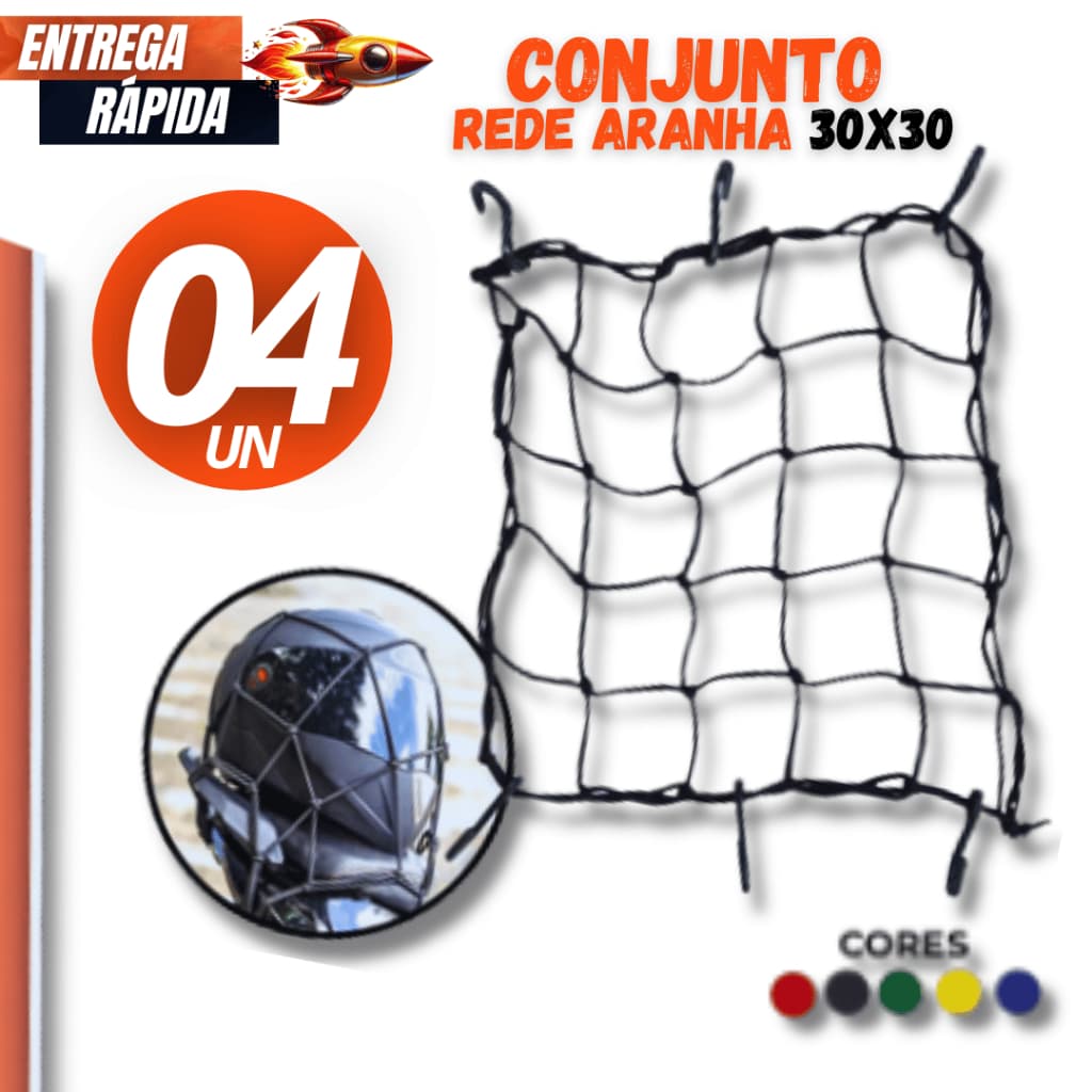 Kit Especial 04 Rede Elástica Moto Bike Redinha Carga Aranha Capacete Estica Reforçada Com ou Sem extensor